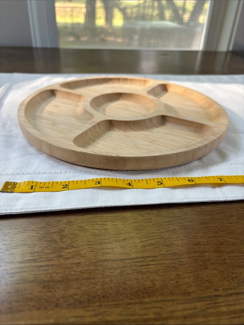 Natural Bamboo Divided Snack Tray with Center Bowl